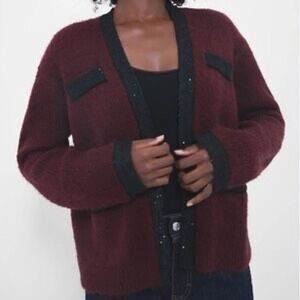Tuckernuck Womens L Fallon‎ Cardigan Oxblood Boucle Wool Blend Open Front NWT